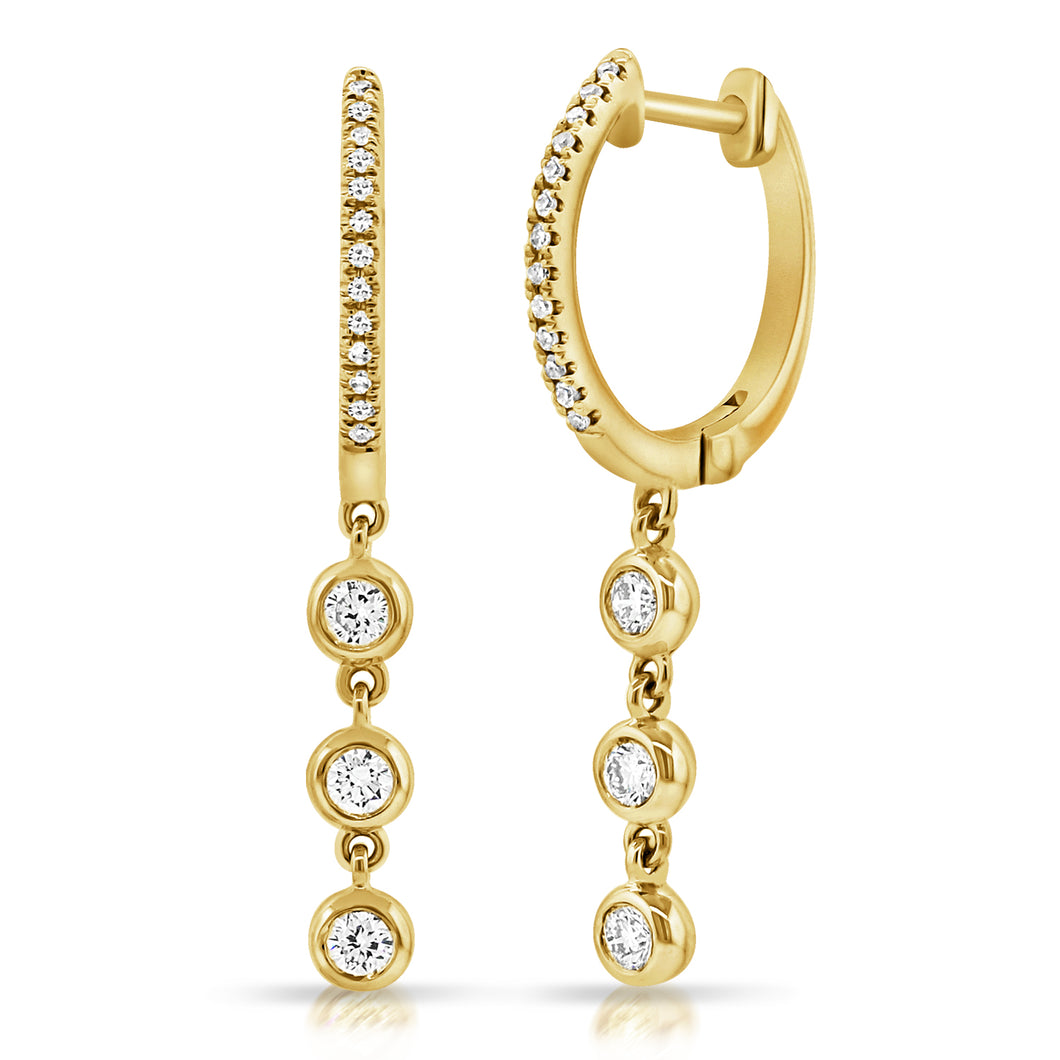 Diamond Huggie Earrings with Diamond Bezel Drops